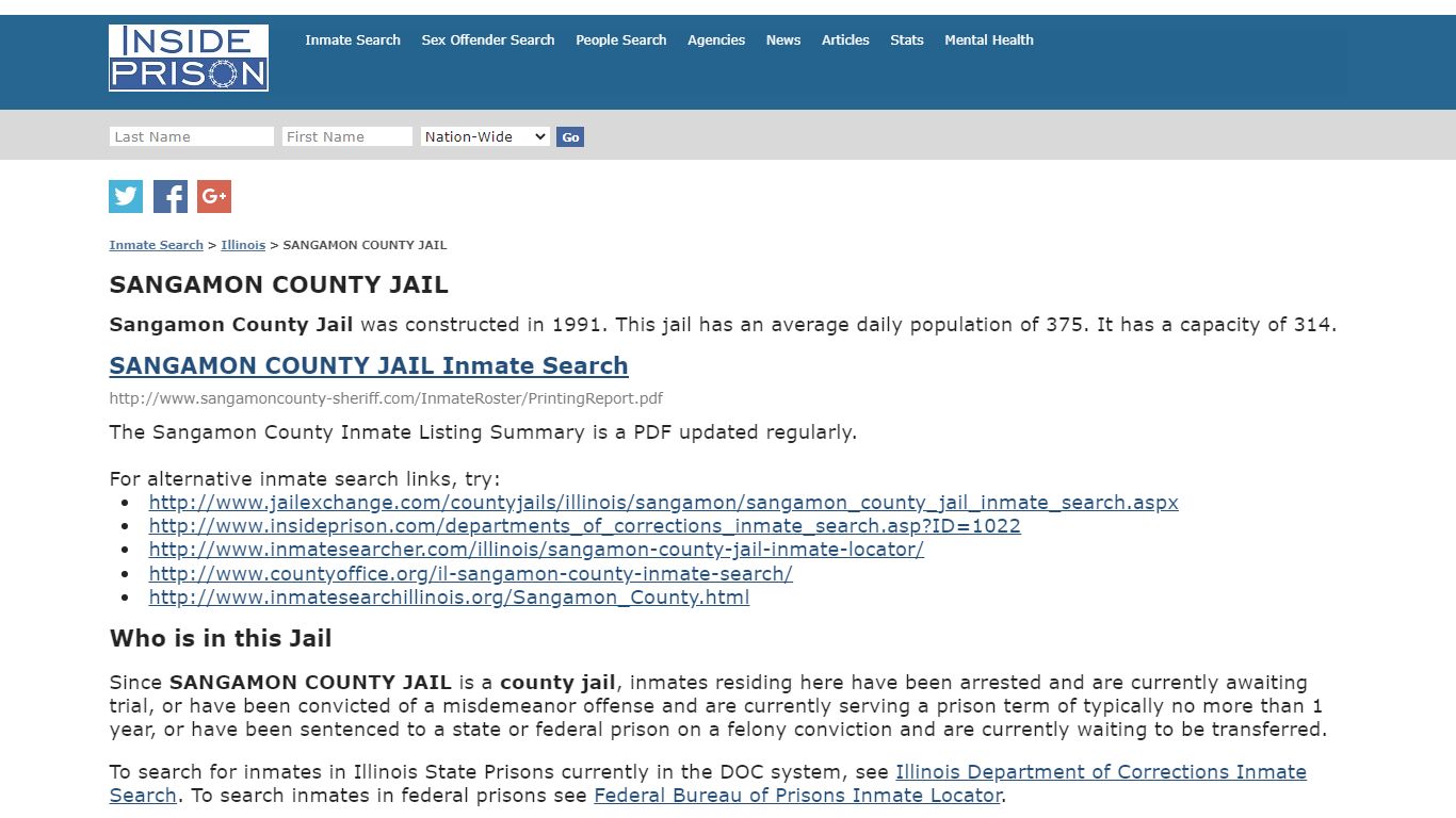 SANGAMON COUNTY JAIL - Illinois - Inmate Search